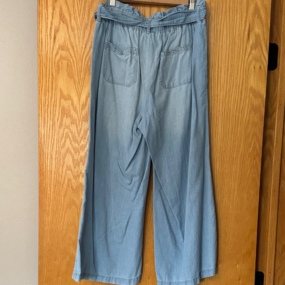 Light Wash Paperbag Waist Wide Leg Pants - Picture 2 of 2